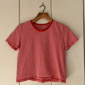 Everlane Cotton Box-Cut Tee - Poppy Red Mini Stripe (S)